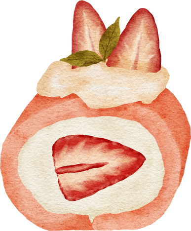 Watercolor Sweet Dessert Strawberry Cake with Cream Illustration